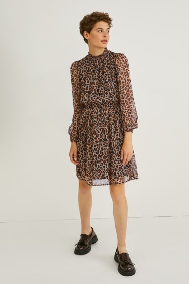 Femmes - Robe de gaze - à motif - noir / beige