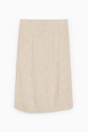 Femmes - Jupe en cachemire - motif tressé - beige chiné