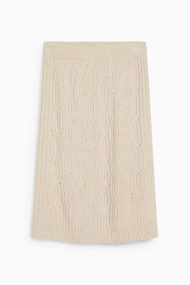 Dámské - Kašmírová sukně - copánkový vzor - béžová-žíhaná