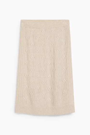 Damen - Kaschmir-Rock - Zopfmuster - beige-melange