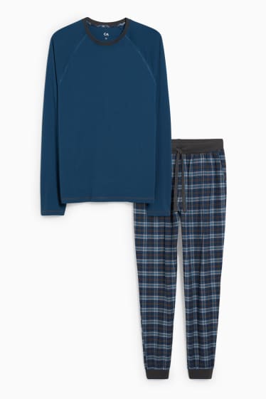 Pánské - Pyžamo s flanelovými kalhotami - modrá