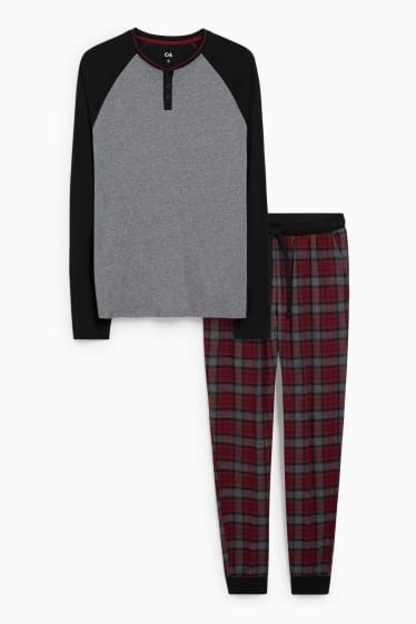 Men - Pyjamas with flannel bottoms - dark red