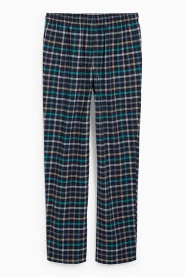 Pánské - Flanelové pyžamové kalhoty - kostkované - tmavomodrá