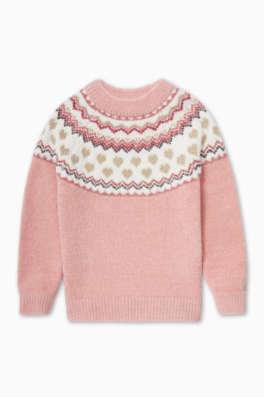 Enfants - Pull en chenille - finition brillante - rose