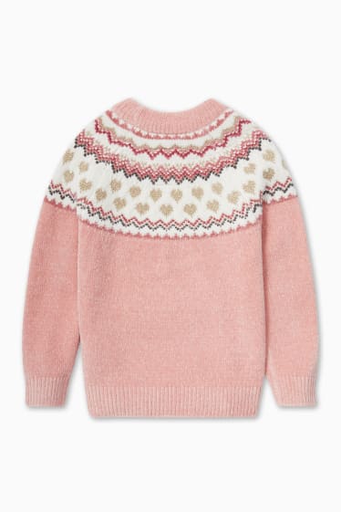 Enfants - Pull en chenille - finition brillante - rose