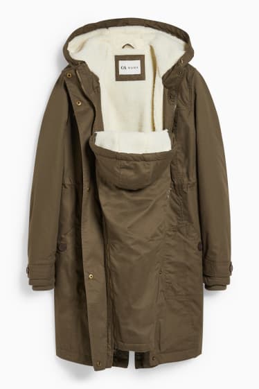 Dámské - Těhotenská parka s kapucí - nosící - zelená