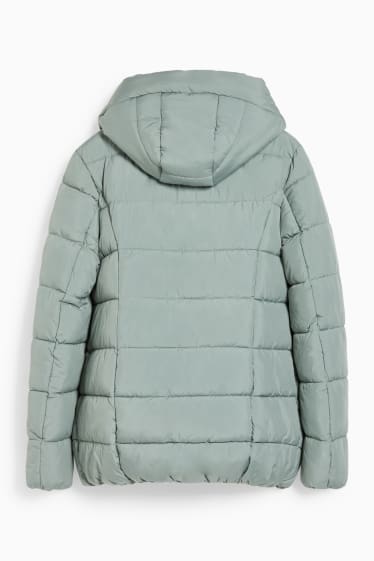 Women - Maternity quilted jacket with hood and baby pouch - mint green