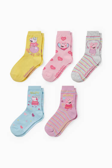 Enfants - Lot de 5 paires - Peppa Pig - chaussettes à motif - turquoise clair