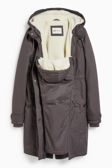 Women - Maternity parka with hood and baby pouch - dark gray