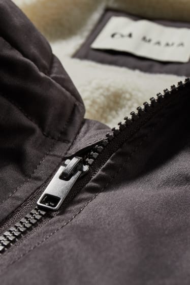 Femmes - Parka de grossesse à capuche avec empiècement porte-bébé - gris foncé