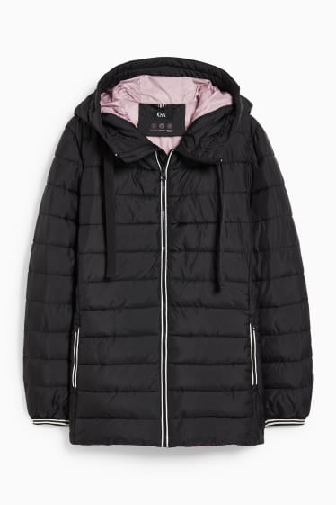 Women - Quilted jacket with hood - black