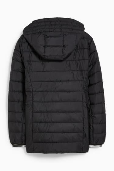 Women - Quilted jacket with hood - black