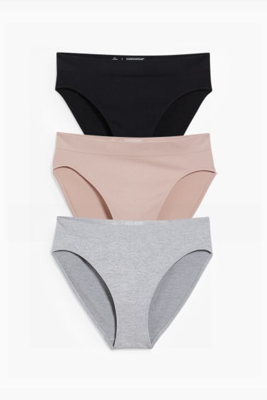 Femmes - Lot de 3 - culotte - sans coutures - LYCRA® - noir / gris