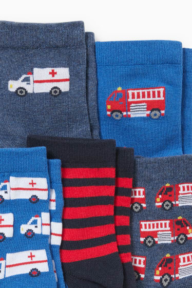 Kinderen - Set van 5 paar - noodvoertuigen - sokken met motief - blauw