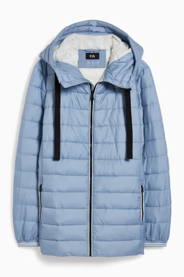 Women - Quilted jacket with hood - light blue