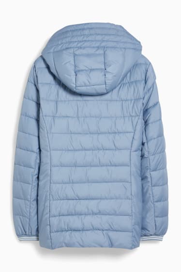 Women - Quilted jacket with hood - light blue