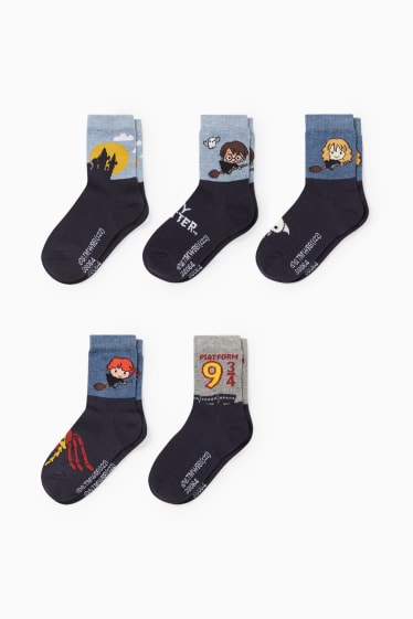 Nen - Paquet de 5 - Harry Potter - mitjons amb dibuix - blau fosc
