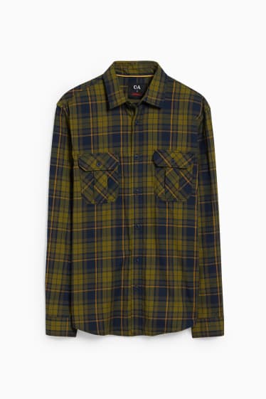 Men - Flannel shirt - regular fit - Kent collar - THERMOLITE® - check - dark green