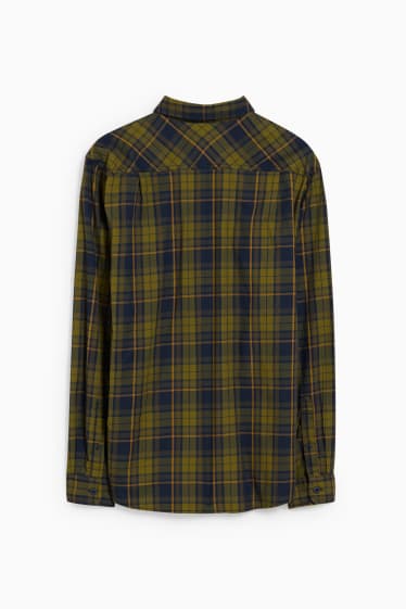 Men - Flannel shirt - regular fit - Kent collar - THERMOLITE® - check - dark green