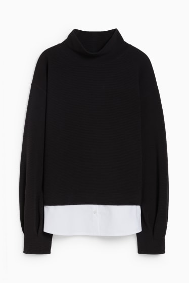 Donna - Maglione - effetto sovrapposto - nero / bianco
