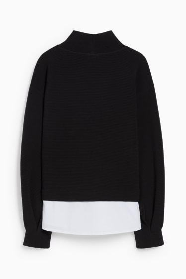 Damen - Pullover - 2-in-1-Look - schwarz / weiss