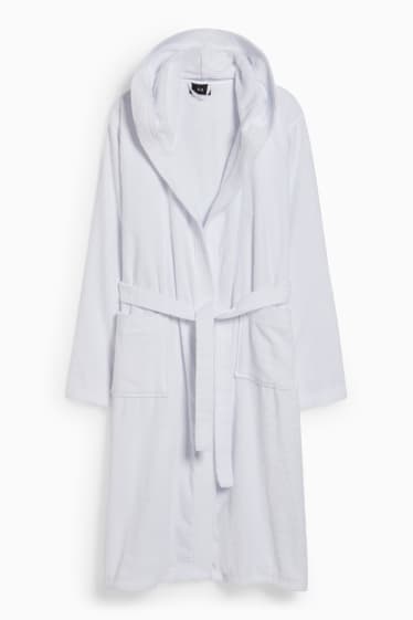 Men - Terry cloth bathrobe with hood - white