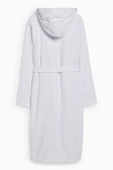 Men - Terry cloth bathrobe with hood - white