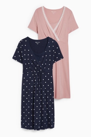 Femmes - Lot de 2 - chemises de nuit d’allaitement - rose / bleu foncé