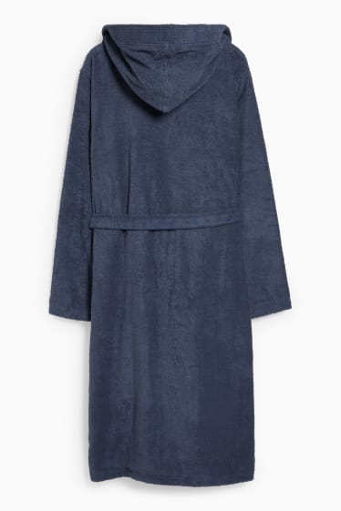 Heren - Badstof badjas met capuchon - donkerblauw