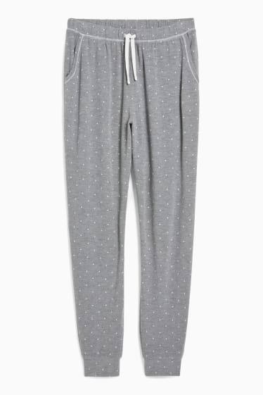 Damen - Pyjamahose - gepunktet - grau-melange