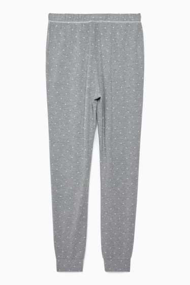 Damen - Pyjamahose - gepunktet - grau-melange