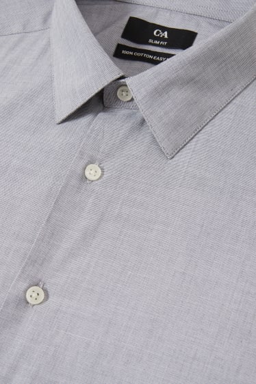 Pánské - Business košile - slim fit - kent - snadné žehlení - světle šedá