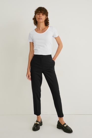 Women - Business trousers - mid-rise waist - slim fit - black