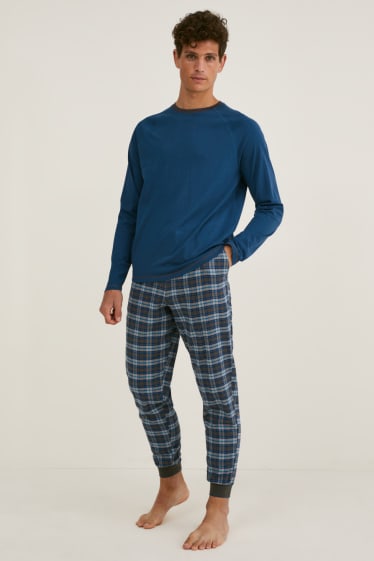 Herren - Pyjama mit Flanellhose - blau
