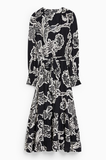 Women - Fit & flare dress - floral - black / white