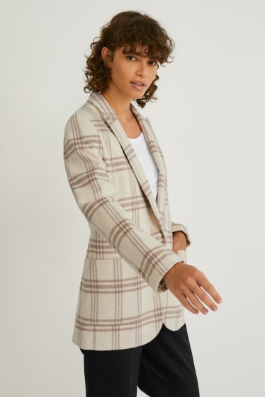 Women - Blazer - wool blend - check - beige
