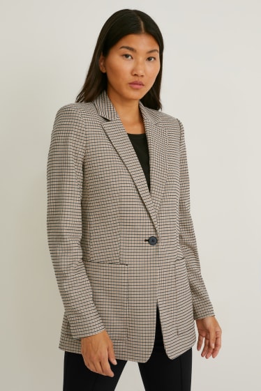 Dames - Blazer - regular fit - geruit - bruin / beige