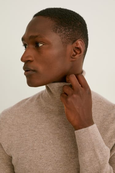 Uomo - Maglione a dolcevita di cashmere - tortora