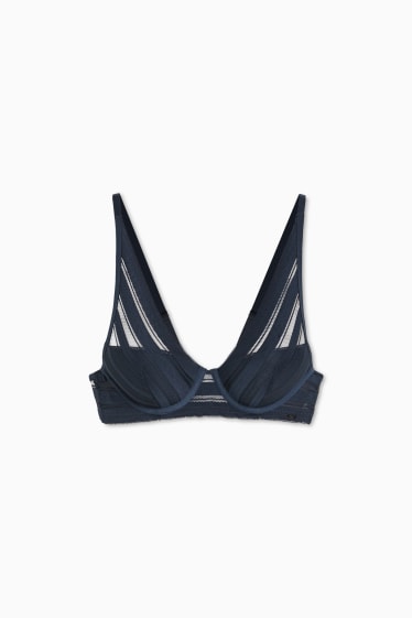 Donna - Reggiseno con ferretti - BALCONETTE - imbottito - blu scuro