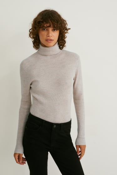 Women - Polo neck jumper - beige-melange