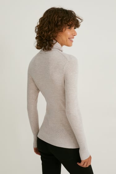 Women - Polo neck jumper - beige-melange