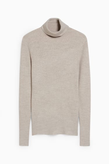 Women - Polo neck jumper - beige-melange