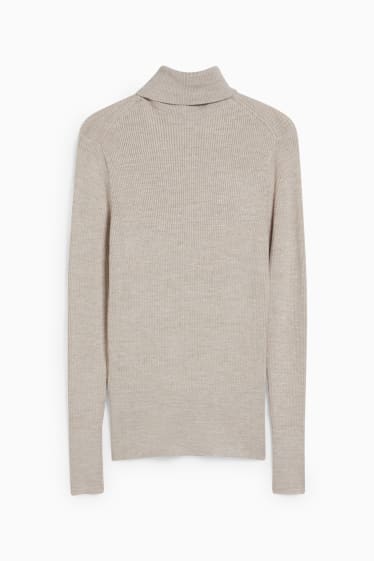 Women - Polo neck jumper - beige-melange