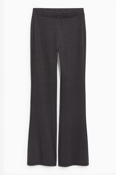 Dámské - Žerzejové kalhoty - flared - kostkované - šedá-žíhaná