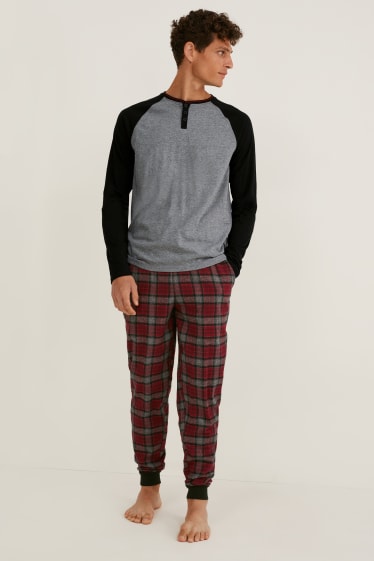 Men - Pyjamas with flannel bottoms - dark red