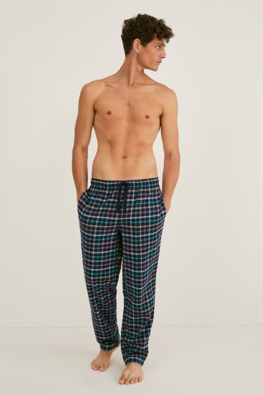 Bărbați - Pantaloni de pijama din flanel - în carouri - albastru închis