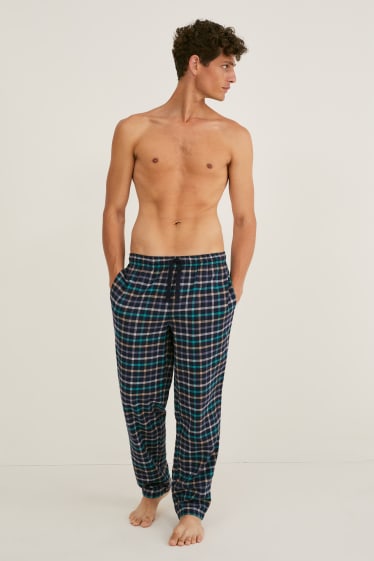 Men - Flannel pyjama bottoms - check - dark blue