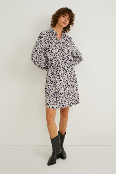 Femmes - Robe - à motif - bleu  / beige