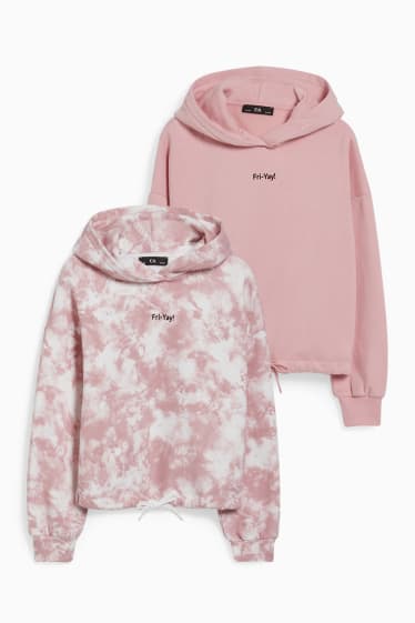 Kinderen - Uitgebreide maten - set van 2 - hoodie - wit / roze