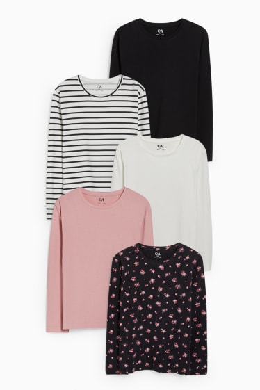 Enfants filles - Coupe ample - lot de 5 - haut à manches longues - noir